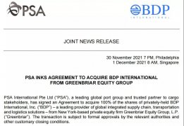 重磅!全球最大港口運營商PSA宣布收購BDP百運達國際貨代公司100%股權!