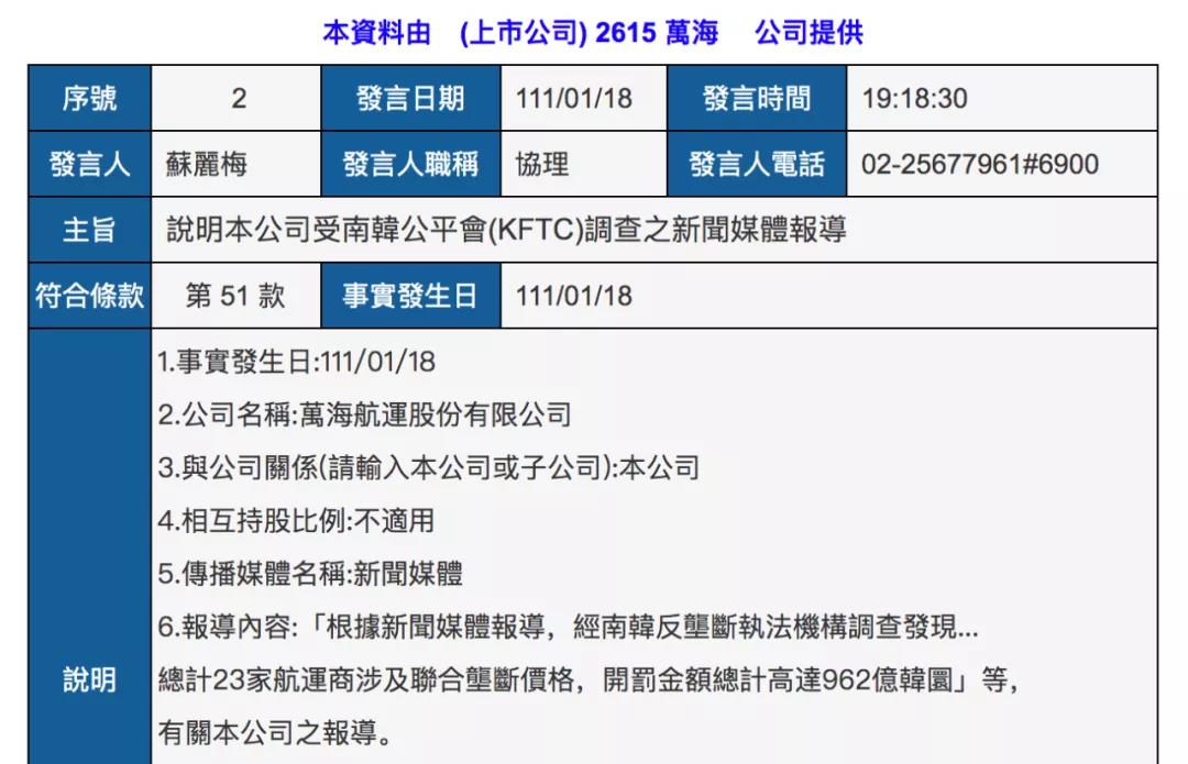 萬海、長榮、陽明回應(yīng)遭韓國處罰，陽明考慮上訴